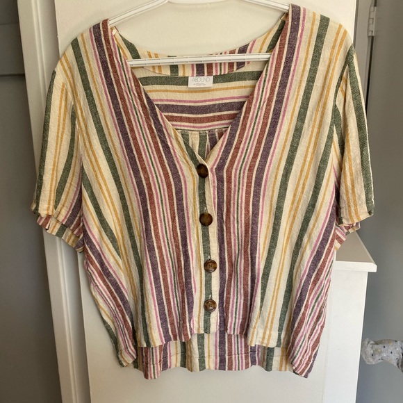 Striped Linen Button Down Shirt - Picture 1 of 5